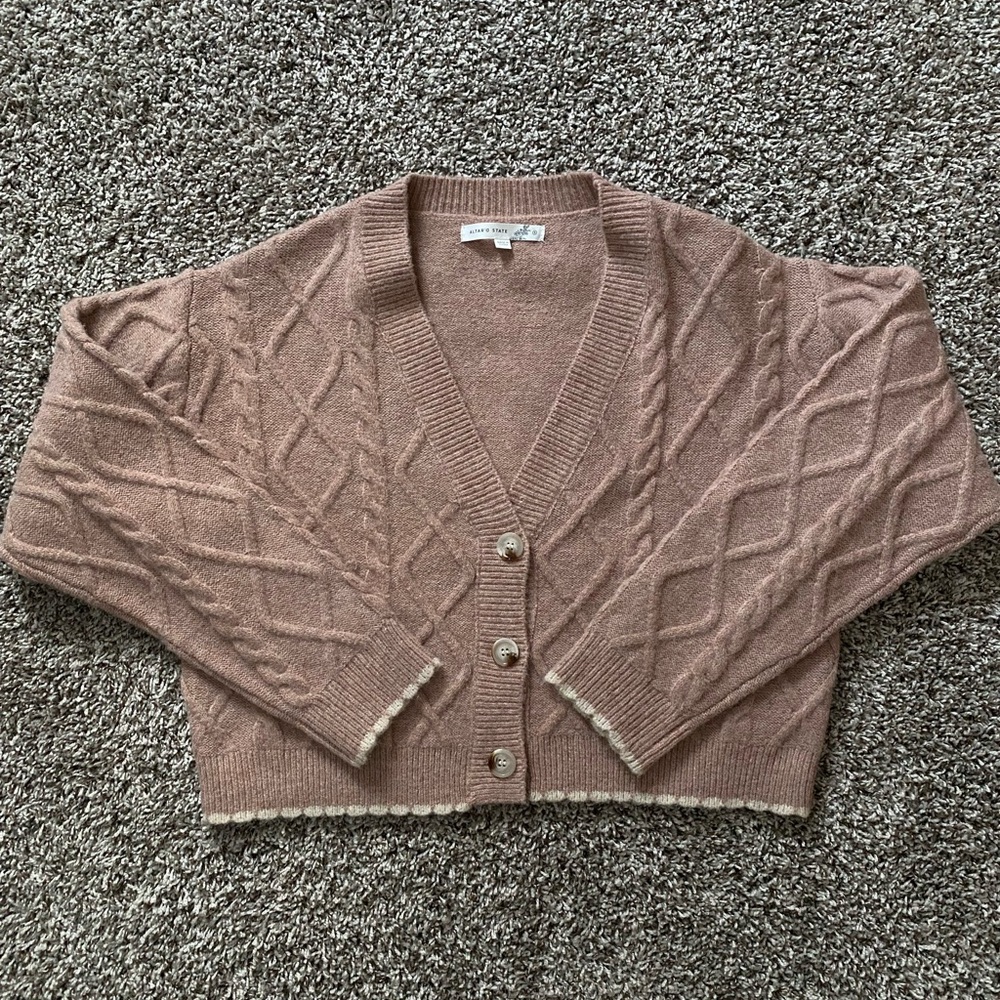 Altar'd State Tan Cable Knit Cardigan